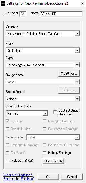 Settings for new payment/deduction screen fields 
